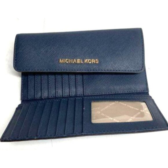 Michael Kors Navy Blue Jest Set Trifold Leather Wallet - Picture 2 of 4